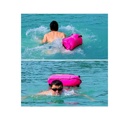 Pink 28L Inflatable PVC Swimming Life Buoy Safety Float Air Dry Tow Bag 
