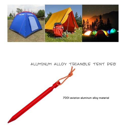 10pcs Aluminum Alloy Outdoor Camping Trip Tent Peg Ground Nail w/  Nail Hammer