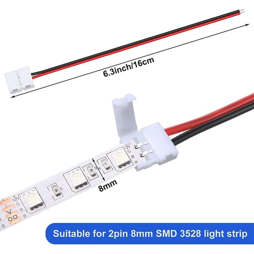2 Pin 8mm LED Strip Connector Gapless Solderless Strip to Strip Connector Adapter for SMD3528/2835 Single Color LED Strip Light 10-Pack