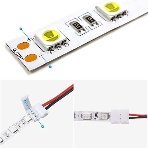2 Pin 8mm LED Strip Connector Gapless Solderless Strip to Strip Connector Adapter for SMD3528/2835 Single Color LED Strip Light 10-Pack