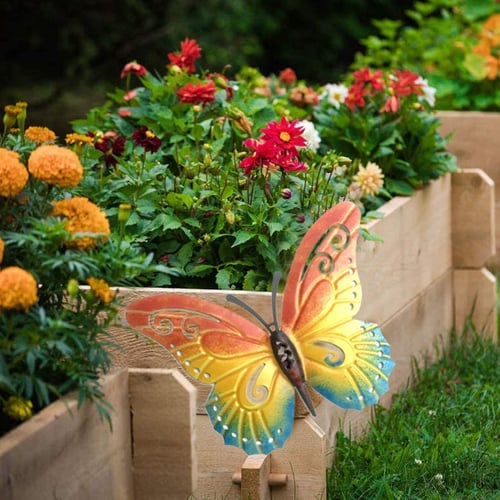 Metal Flower Butterfly Fence Hanger Wall Art Yard Outdoor Lawn Garden Decor 