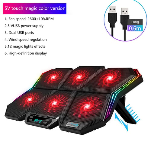 Game Laptop Cooler Six Fan LED Screens Two USB Ports 2600Rpm Laptop Cooling Pad Laptop Stand 12-17 Inches