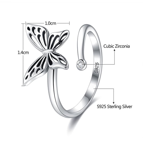 Silver Butterfly Open Cuff Ring for Women Teen Girls Adjustable Animal Butterfly White Finger Ring Dainty Jewelry 