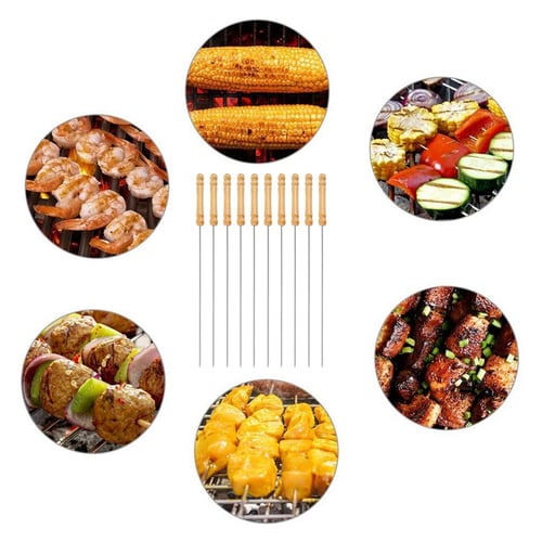 Round Kebab BBQ skewers Needle Barbecue Kabob With Wooden Handle Packs of 10