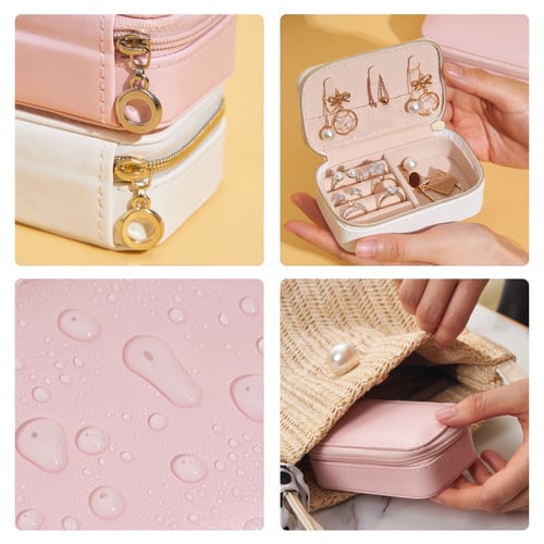 Leather Jewelry Box Organizer Portable Travel Jewelry Ring Earrings Case Storage 