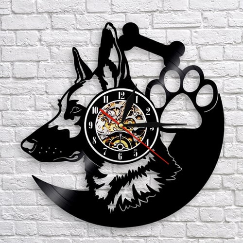 German Shepherd Dog Wall Clock Home Decor Breeds Vinyl Record Vintage Gift - Black German Shepherd Home Decor