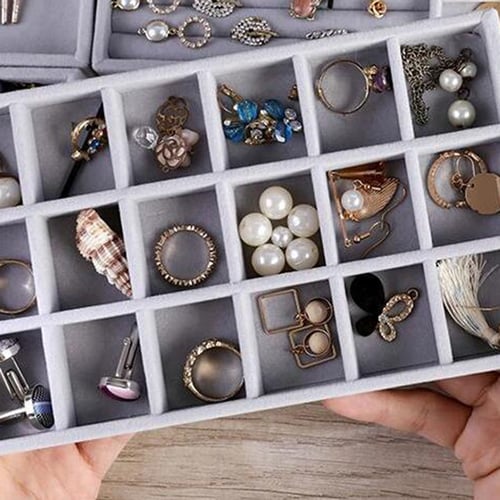 Velvet Jewelry Earring Ring Display Box Tray Holder Storage Showcase Organizer 