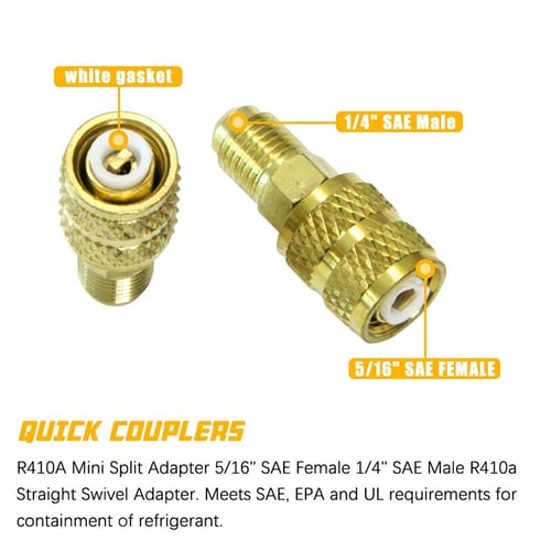 R32/R22/R410a Quick Coupler Adapter 5/16 SAE F To 1/4 SAE M Flare 5/16 SAE 