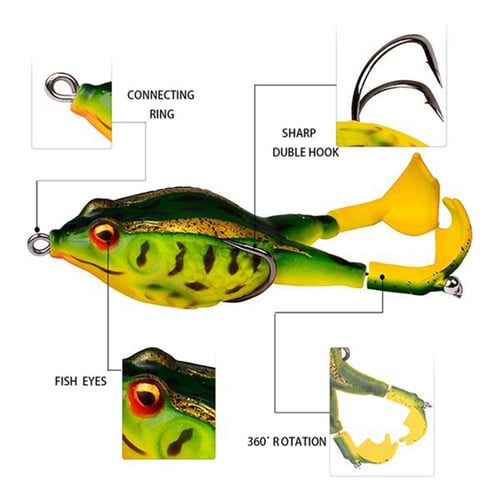 Frog Crankbait Tackle Topwater Frog Lures Frog Fishing Lures Soft Fishing Baits Hollow Body 3D Bionic Frog Eyes Lure Weedless Swimbait with Double Hook