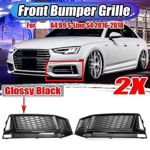 HONEYCOMB HEX STYLE Front Fog Light Grille For AUDI A4 B9 S-LINE 2016-2018 Gloss