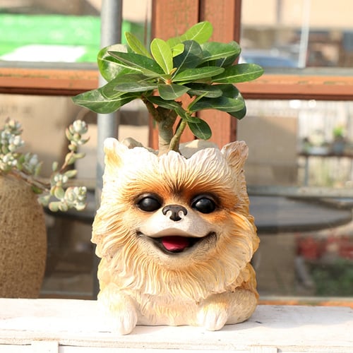 Dog Head Flowerpot Flower Pot Planter Figure Decorative Cute Toy Model Gift 