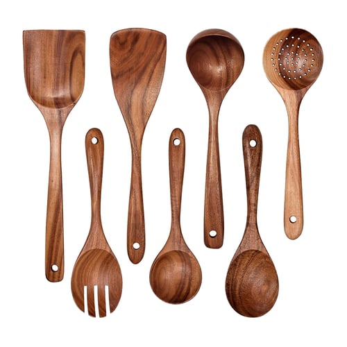Wooden Kitchen Utensil Set,6Pcs Wooden Cooking Utensils for Non-Stick Pan Wooden Utensils for Cooking 100% Natural Teak Wooden Spatula for Cooking Wooden Spoons for Cooking 
