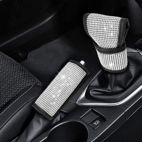 4pcs Decor Bling Shift Knob/Hand Brake Car Cover Shoulder Pads Crystal Diamond 