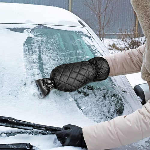 Keep Your Hands Warm Durable Car Windscreen Snow Frost Removal Glove Cleaning Tool Waterproof Ice Scraper Mitt 2 Pieces, Black 