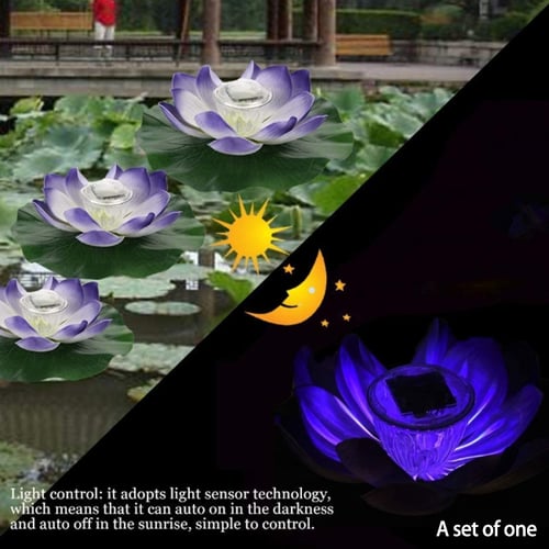 Solar LED Light 7 Color Changing Lamp Pond Pool Floating Flower Purple Lotus 