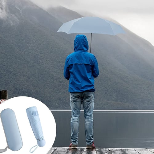 Mini Pocket Umbrella Anti UV Compact Fast Drying With Capsule Case Light Blue 