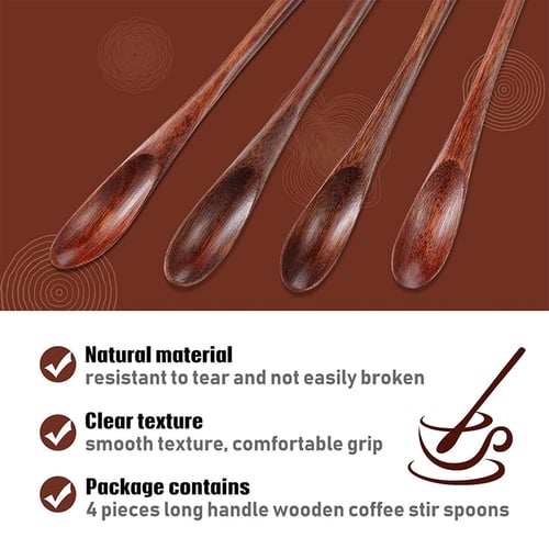 6 Pcs Wooden Cocktail Mixing Spoons Coffee Spoon Stirring Spoon Small Wood Bar Spoon Iced Tea Spoons Teaspoons 