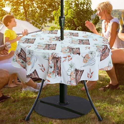 Outdoor Waterproof Tablecloth, Round Picnic Tablecloth With Umbrella Hole
