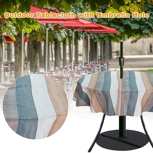 Zipper Umbrella Hole For Patio Garden Table, Outdoor Round Table Cover With Zipper