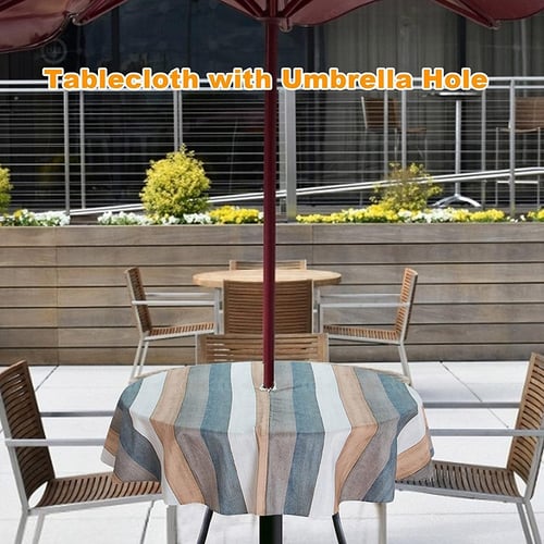 Outdoor Tablecloth Waterproof Table Cover With Zipper Umbrella Hole For Patio Garden Top Decor 60inch Round Zipper Umbrella Hole For Patio Garden Table, Outdoor Round Table Cover With Zipper
