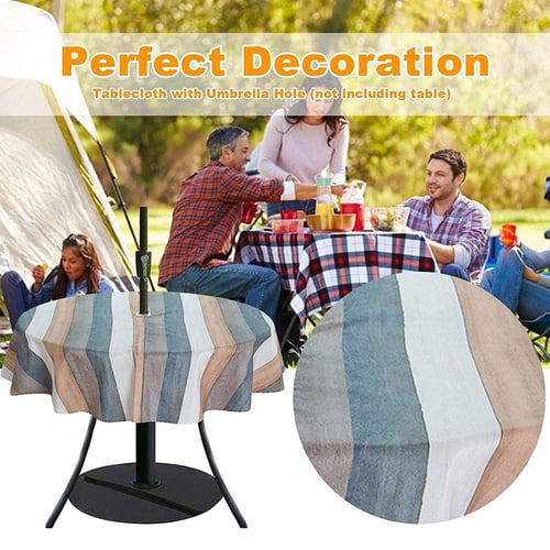 Outdoor Tablecloth Waterproof Table Cover With Zipper Umbrella Hole For Patio Garden Top Decor 60inch Round Zipper Umbrella Hole For Patio Garden Table, Outdoor Round Table Cover With Zipper