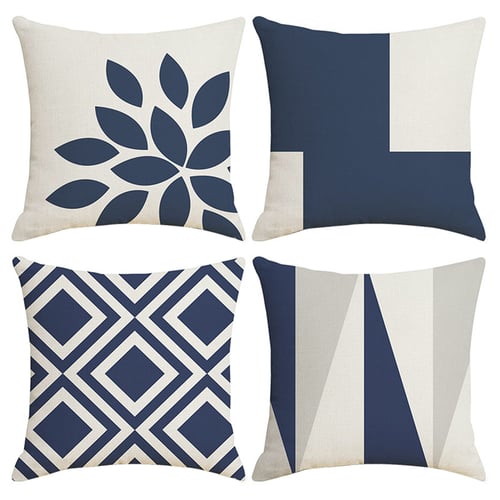 Pillow Case Blue Geometric Printed Square Pillowcase Cushion Covers Home Decor 