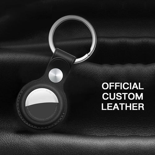 Personalised Black Apple AirTag Case Protective Air Tag Case Cover Key Ring Chain Engraved and Handmade PU Leather Customised AirTag Case