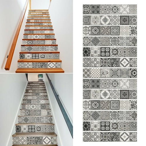 13Pcs Staircase Stickers Stair Riser Mural Vinyl Wall Tiles Decals Self Adhesive 