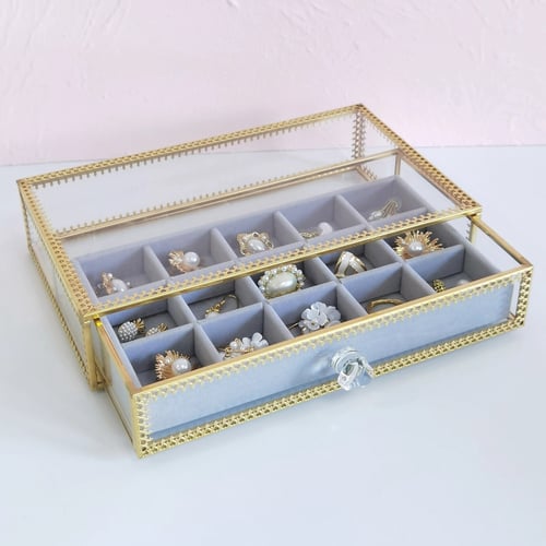Velvet Jewelry Display Ring Necklace Bracelet Tray Showcase Organizer Box 