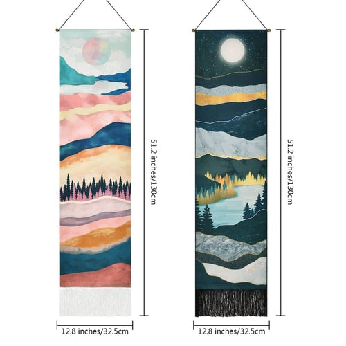 2set Narrow Tapestry Wall Hanging Long Landscape Painting Nature For Home Bedroom Vertical - Vertical Wall Tall Narrow Art