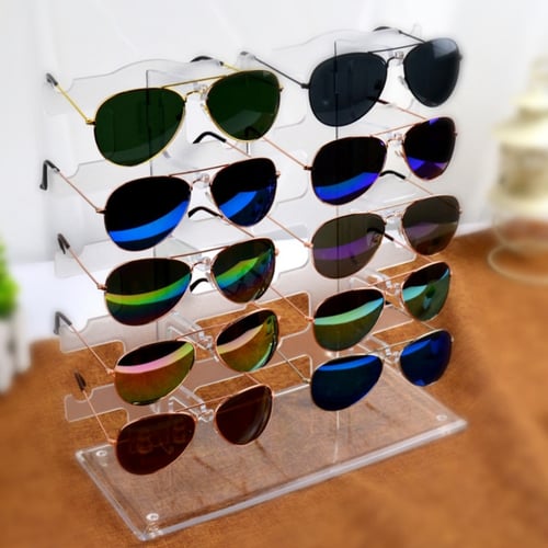 Two Row Sunglasses Rack 10 Pairs Glasses Holder Display Stand Frames Transparent 