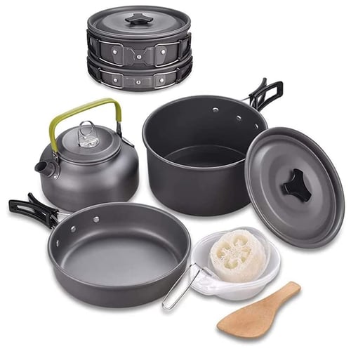 Practical Portable Outdoor Cookware Camping Picnic Cooking Bowl Pan Pot Set 