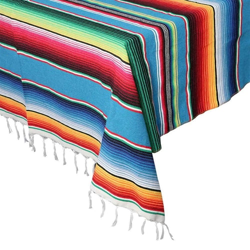 59"x84" Mexican Serape Blanket Mexican Tablecloth Striped Cotton Tablecloth 