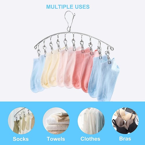 2pcs Stainless Steel Socks Clothes Hangers Laundry Drying Hanger with 10 Clips