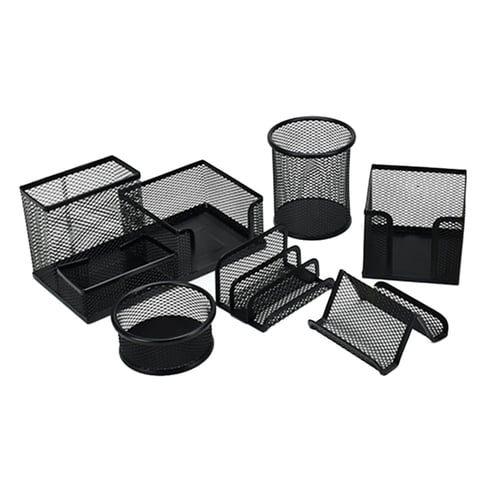 6pcs Set Metal Desk Organization Pen Holder Organizer Office Pencil Holders Multifunctional Storage Black Mesh 6pcs Set Metal Desk Organization Pen, Desk Pen Holder Set