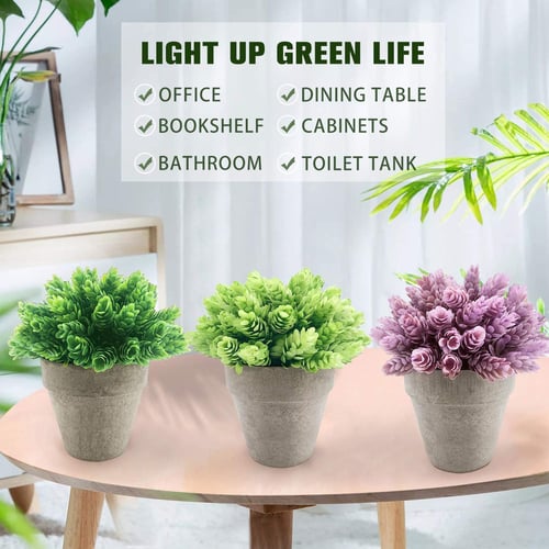 Small Artificial Potted Plants 3 Pack Mini Fake In Pot For Home Decor Indoor Outdoor Faux Plastic Green Grass - Miniature Plants Home Decor