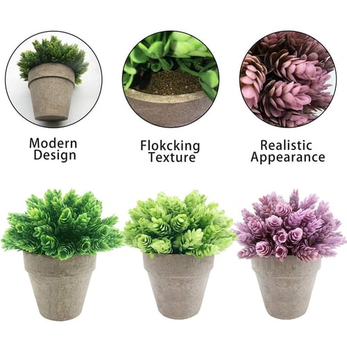 Small Artificial Potted Plants 3 Pack Mini Fake In Pot For Home Decor Indoor Outdoor Faux Plastic Green Grass - Best Fake Plants For Home Decor