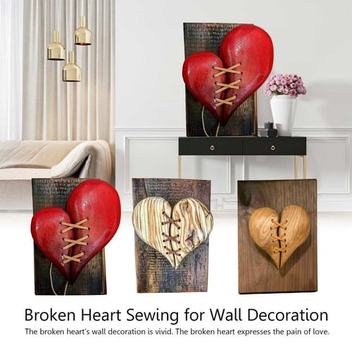 Wooden Broken Heart Decor Stitched Shape Wall Art Decoration Sewing Shaped For Bookshelf Home - Heart Shaped Wall Art
