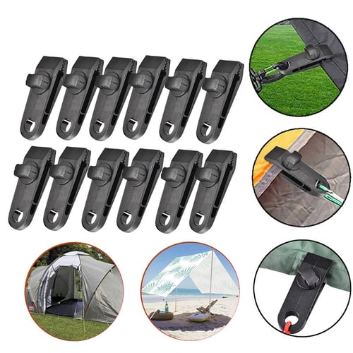 12 Tent Tarp Clamp Clip with D-Shaped Carabiner Bungee Cords Windproof Camp Lock 