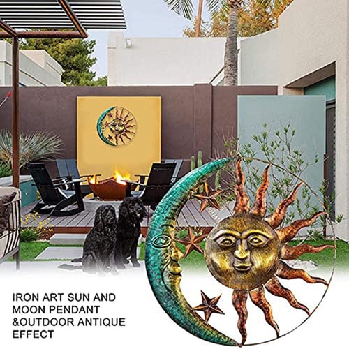 Sun Moon Metal Front Door Decor Celestial Icons Of Astronomy Wall Sculpture Outdoor Garden Vintage Home Ornament - Sun And Moon Home Decor