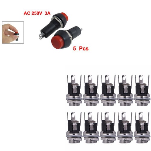 Hot Sale 5 Pcs Red AC 250V 3A SPST On/Off Self Locking Push Button Switch New 