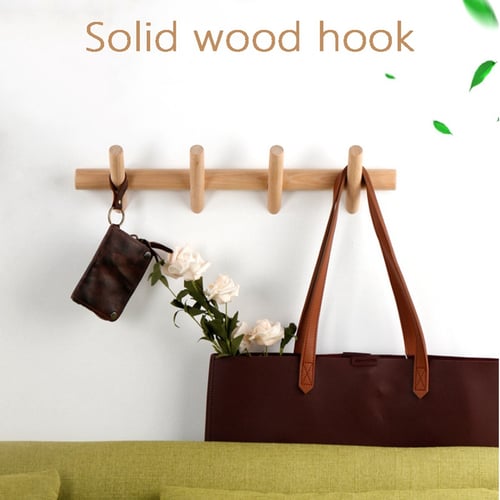 4 Hooks Solid Wood Coat Rack Behind The, Wooden Coat Rack For Door