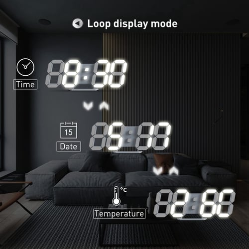 Large 3D LED Display Digital Timer Skeleton Night Wall Clock Remote Control 