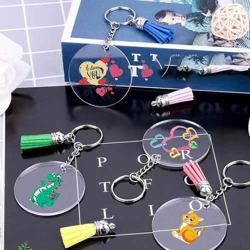 72 Including Round Sublimation Pendants Ornament with Key Chains and Colorful Tassels for DIY Keychain Decoration Crafts Making Sublimation Blank Keychains Set 36 Pieces