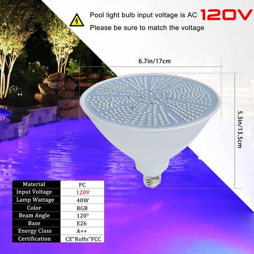 12V 40W RGB Color Changing LED Pool Lights for Inground Pool Pool Light E26 Replacement Bulb for 500W Pentair and Hayward Fixture with Remote Control 