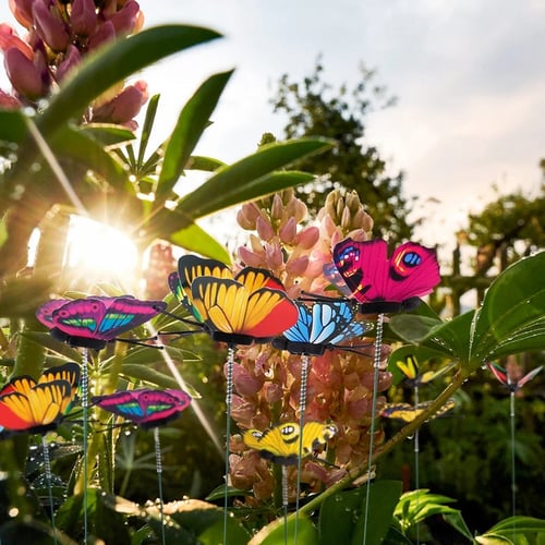 10/20/50Pcs Artificial Butterfly Insert Rod Garden Decor DIY Flower Ornament Art