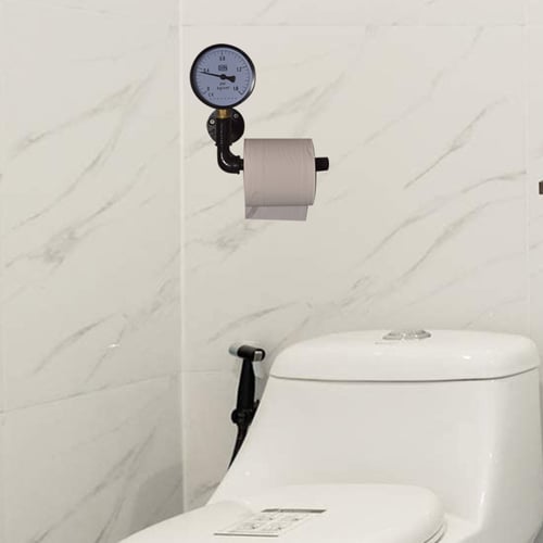 Rustic Industrial Toilet Paper Roll Holder Pipe Shelf Floating Bathroom Home 