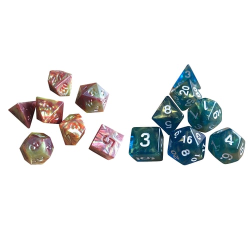14x Glitter Multi-Sided Dice Set D4-D20 D&D TRPG Games Roleplay Green Yellow 
