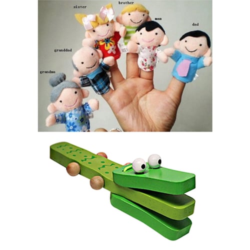 6pcs Cartoon Castanets Finger Wooden Musical Instruments Children Baby Kids Toys 