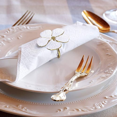 24Pcs Silver Flower Napkin Rings Buckle Serviette Holder Banquet Dinner Table